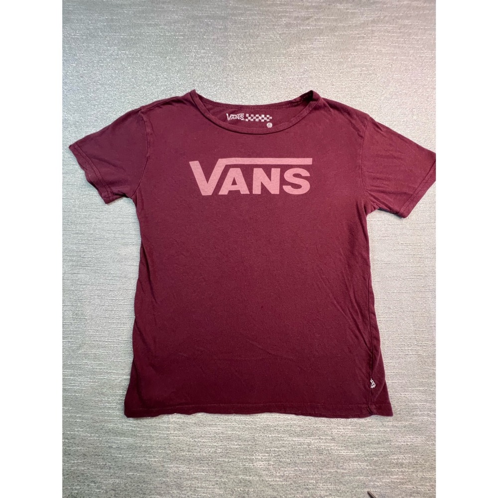 Vans Graphic T-Shirt Womens Small Burgundy Maroon Short Sleeve Logo Tee